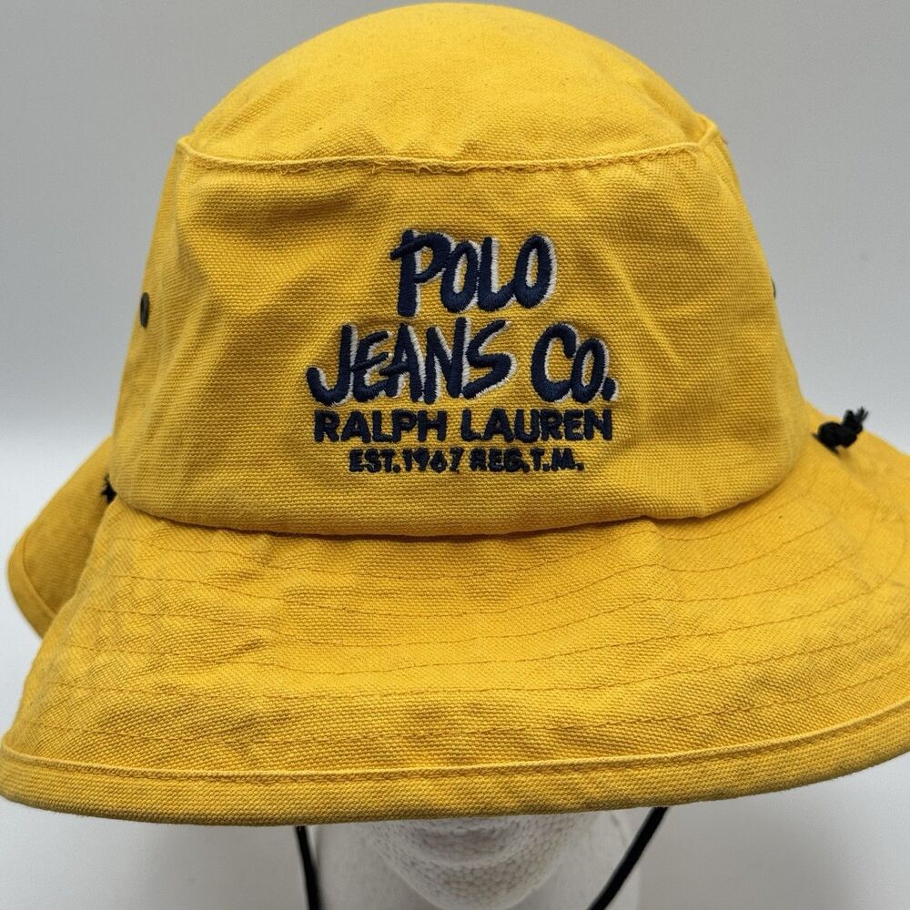 Vintage Polo Jeans Co Ralph Lauren Bucket Hat Yellow Y2K Cotton OSFA